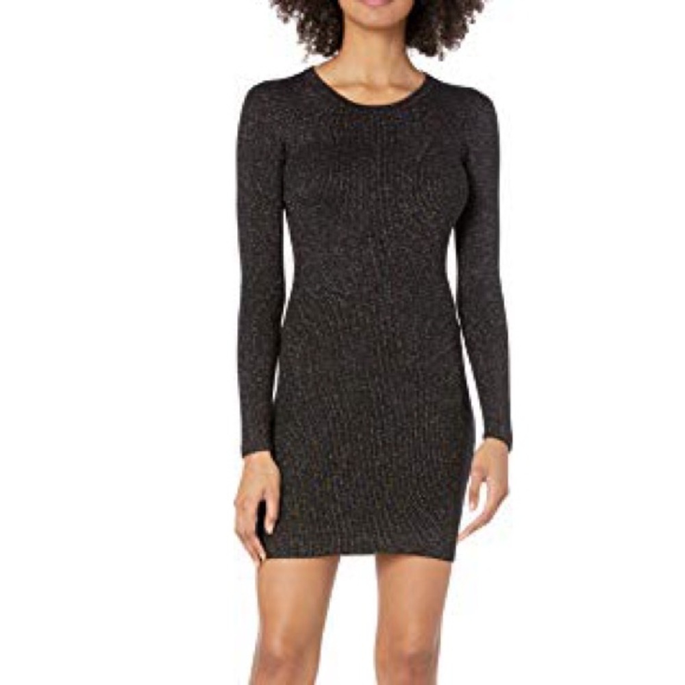 BCBGeneration: Metallic Shimmering Black Rib-Knit Sparkle Fitted Sweater Dress